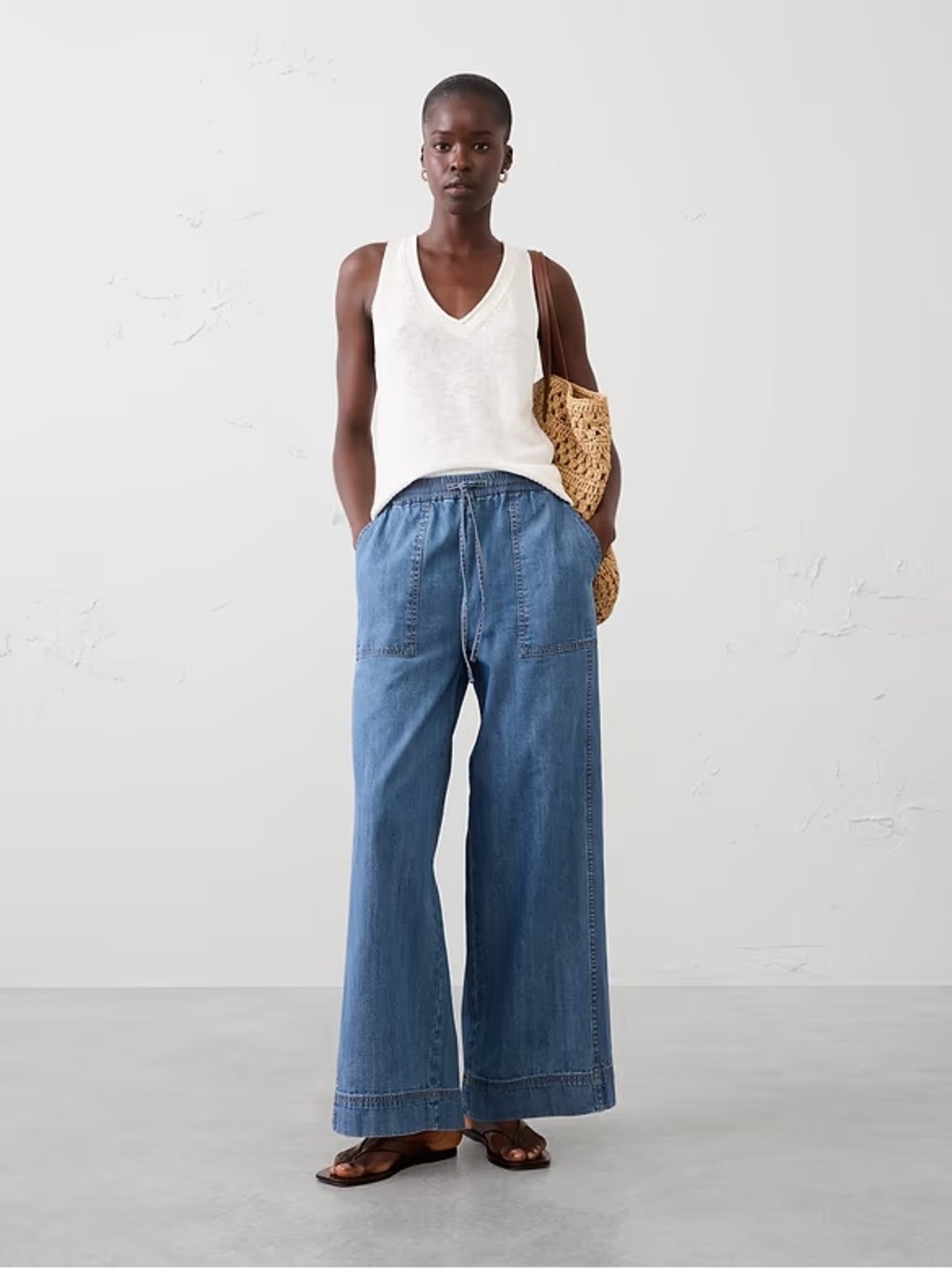 Banana Republic Factory RELAXED-FIT WIDE-LEG MID-RISE PULL-ON PAINTERS JEAN